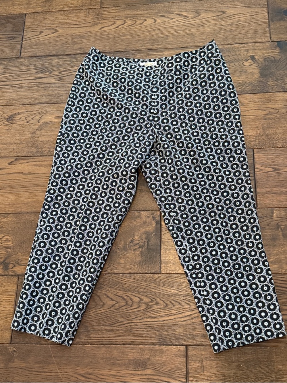 Talbots Black White Printed Cropped Trousers, Silk Cotton blend, size 14